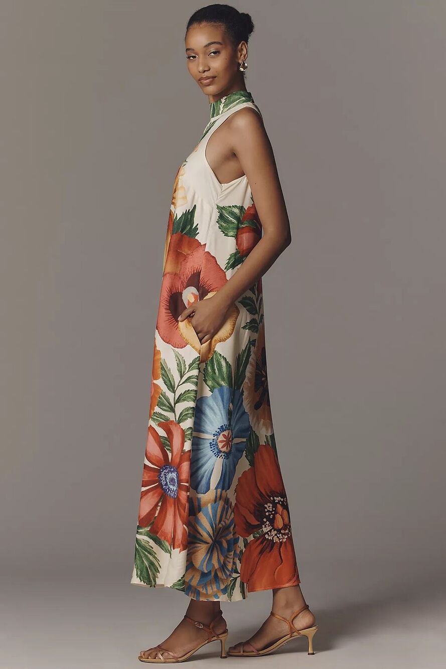 New Anthropologie X FARM RIO Halter Maxi Dress Size S - Picture 2 of 10